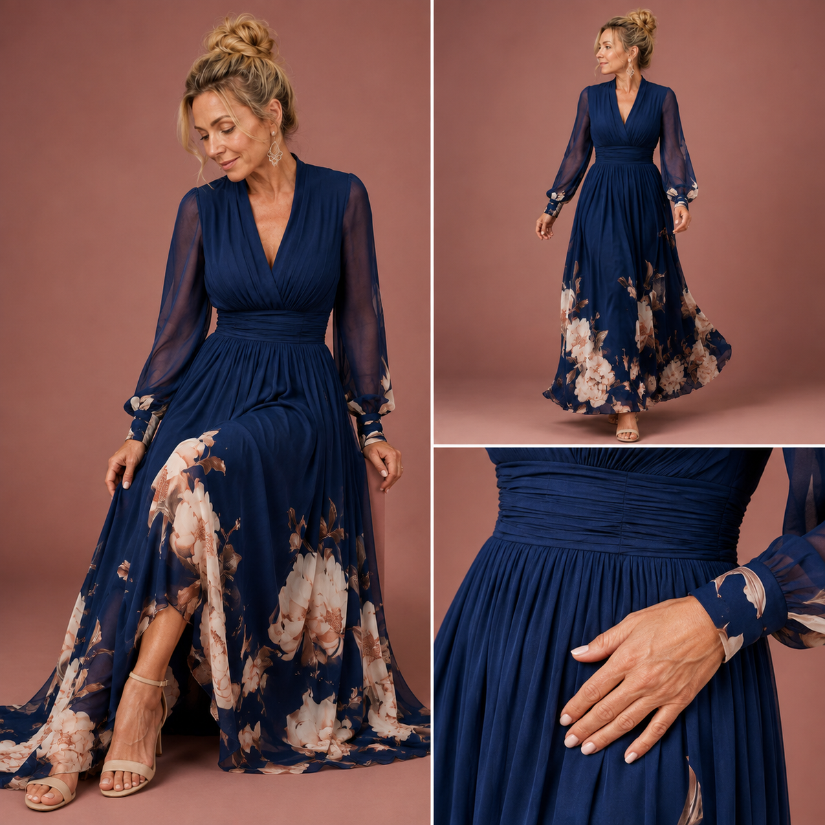 Averil | Pleated Sheer Sleeves Maxi Dress