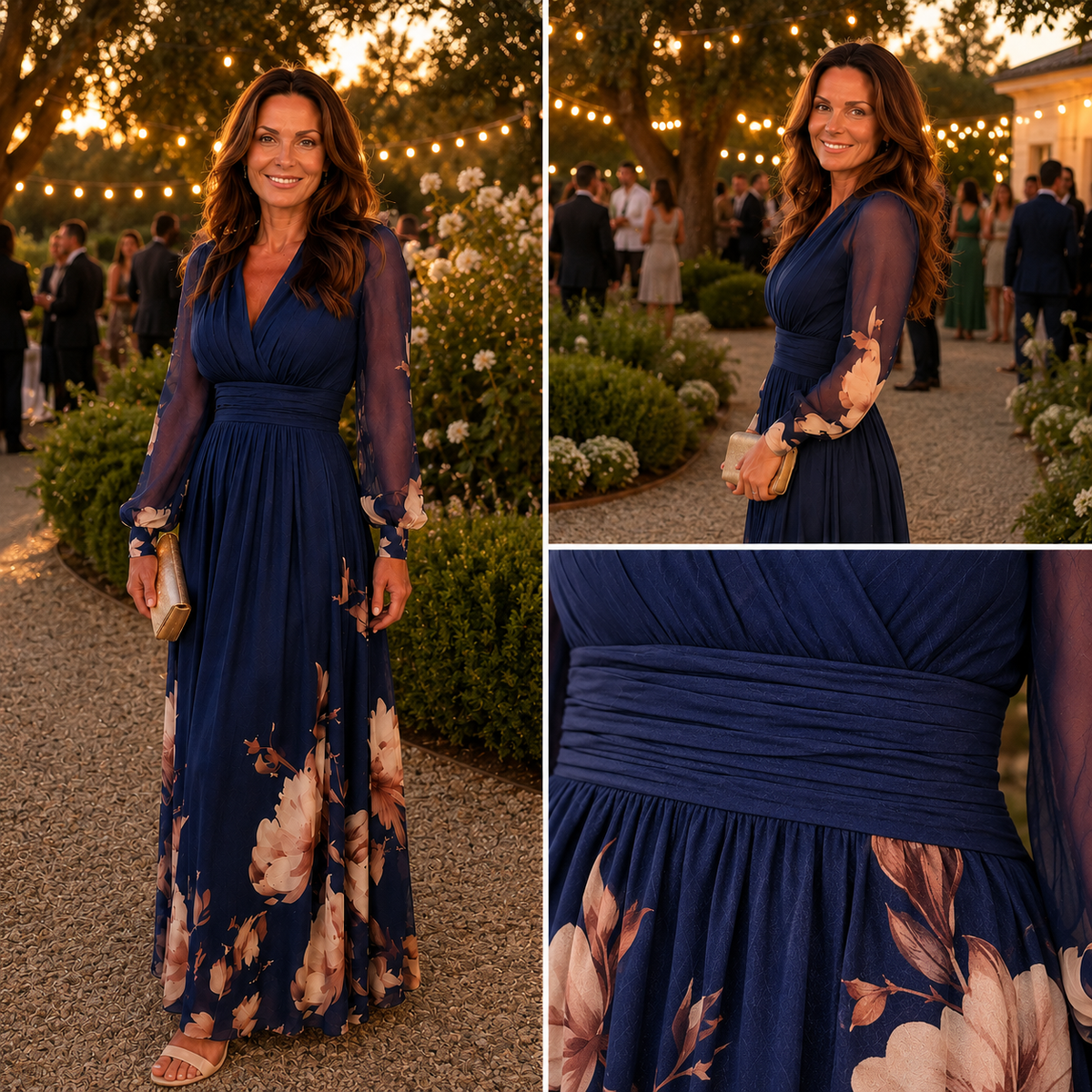 Averil | Pleated Sheer Sleeves Maxi Dress