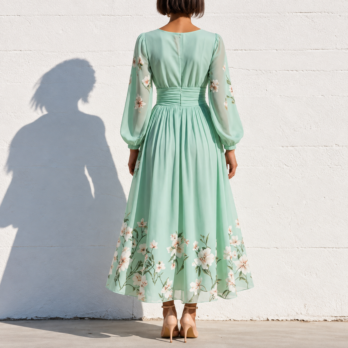 Nicola | V-Neck Chiffon Floral Midi Dress