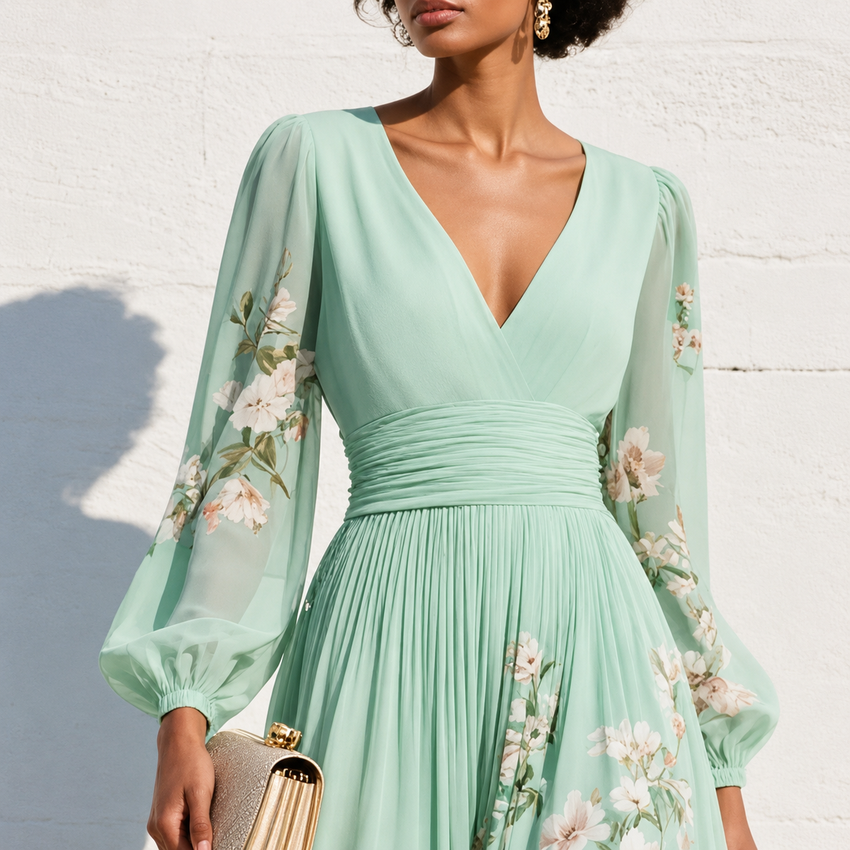 Nicola | V-Neck Chiffon Floral Midi Dress