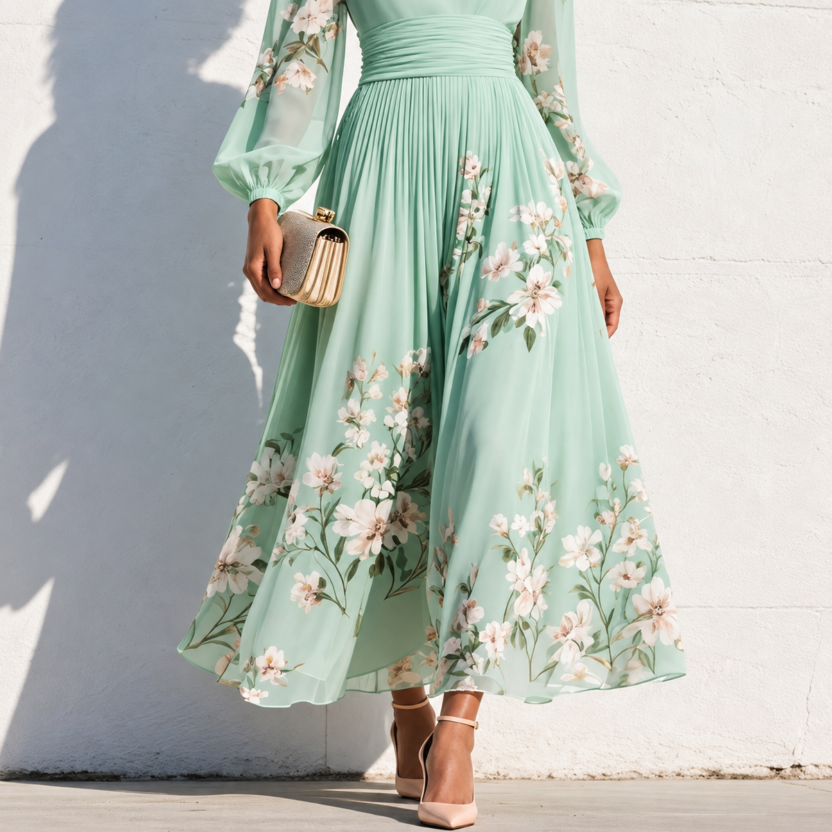 Nicola | V-Neck Chiffon Floral Midi Dress