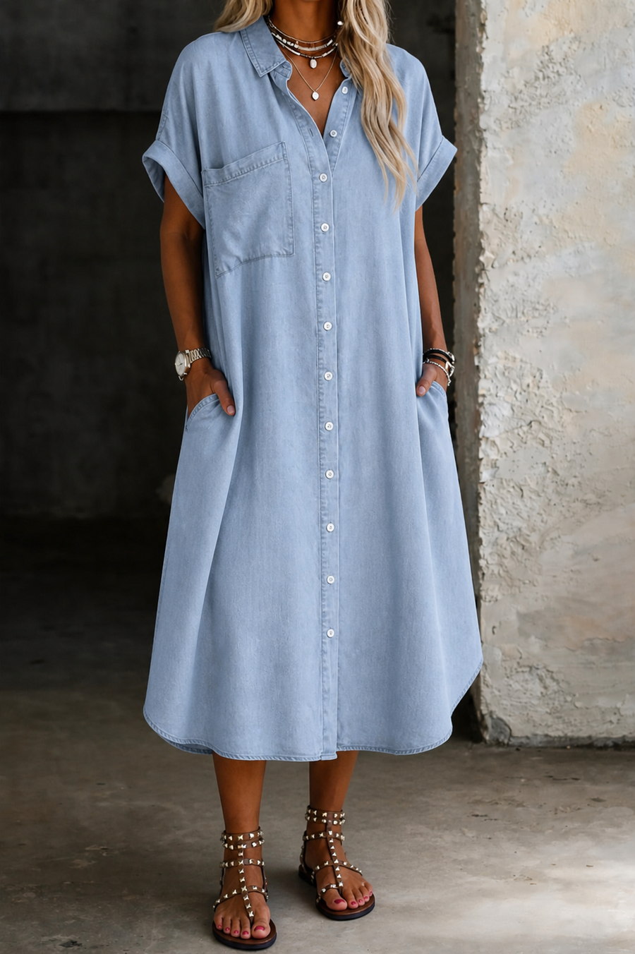 Helen | Lightweight Denim Style Shirt Dress