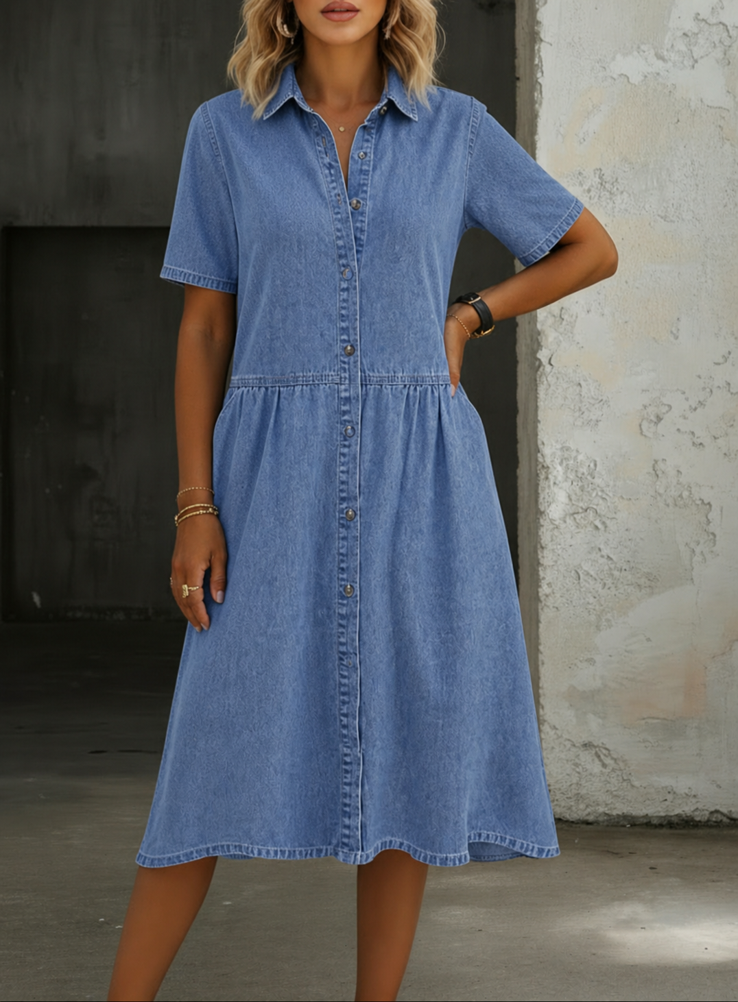 Arlet | Short Sleeve Denim Dress