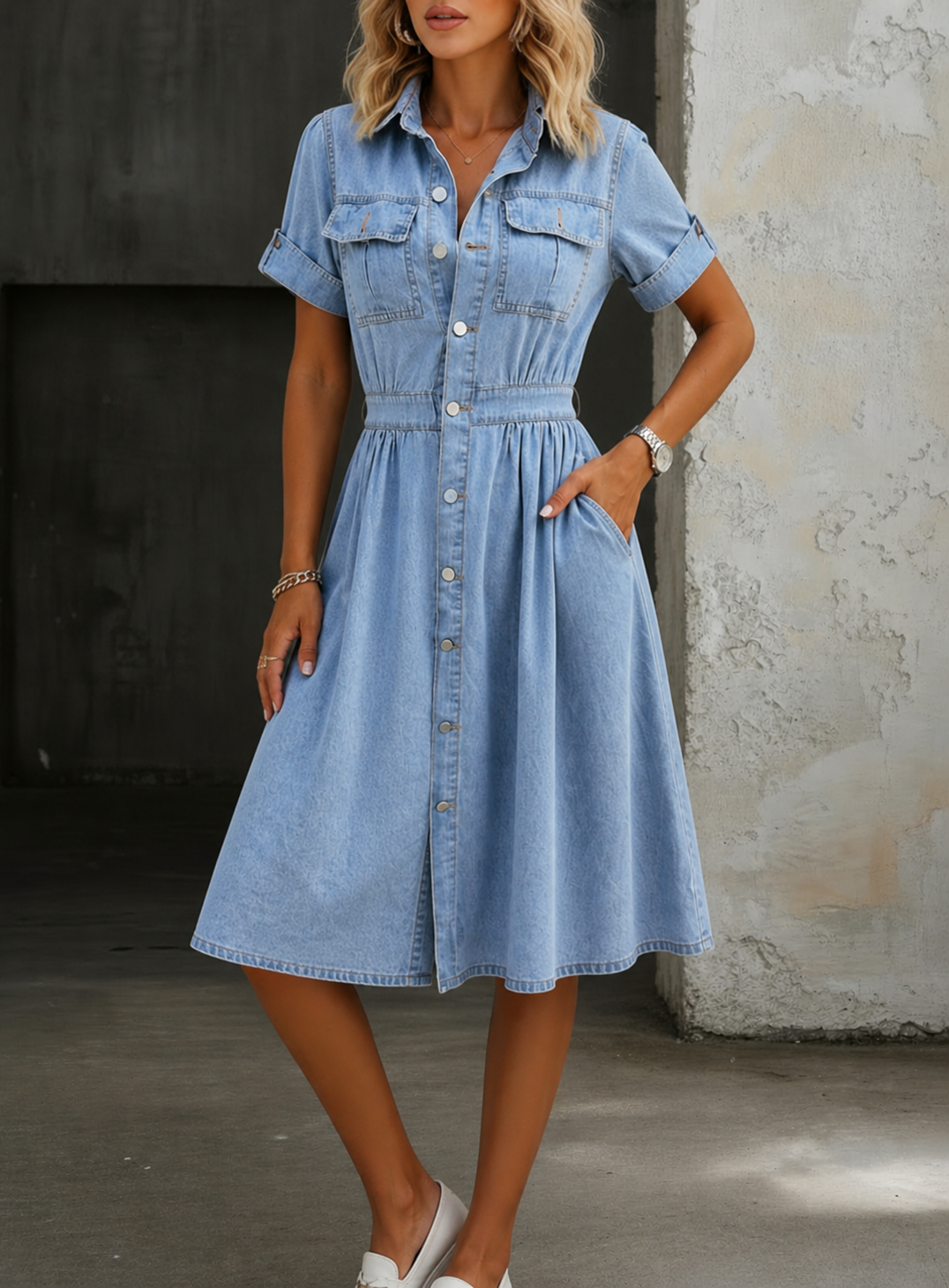 Violeta | Short Sleeve Denim Dress