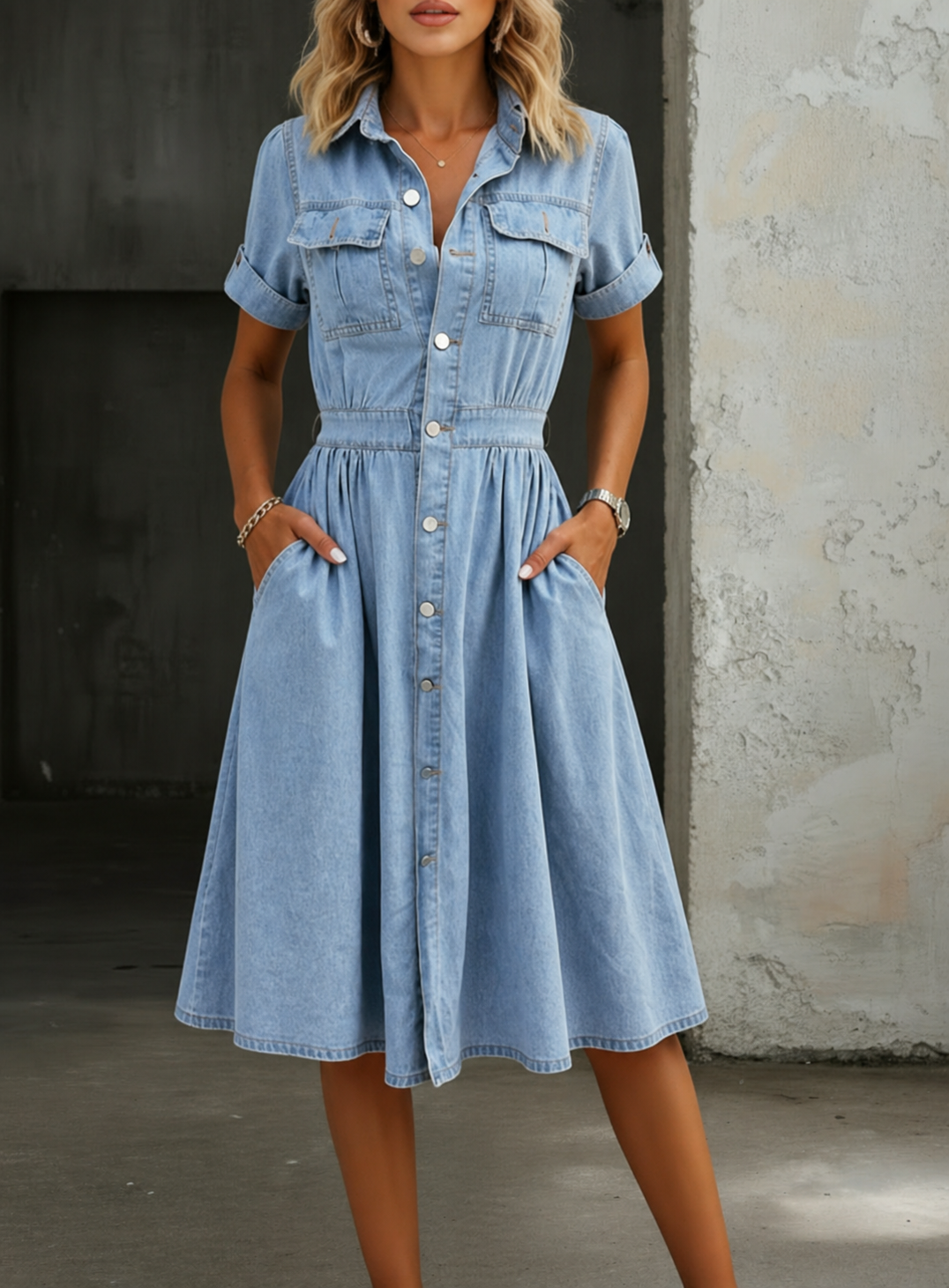 Violeta | Short Sleeve Denim Dress