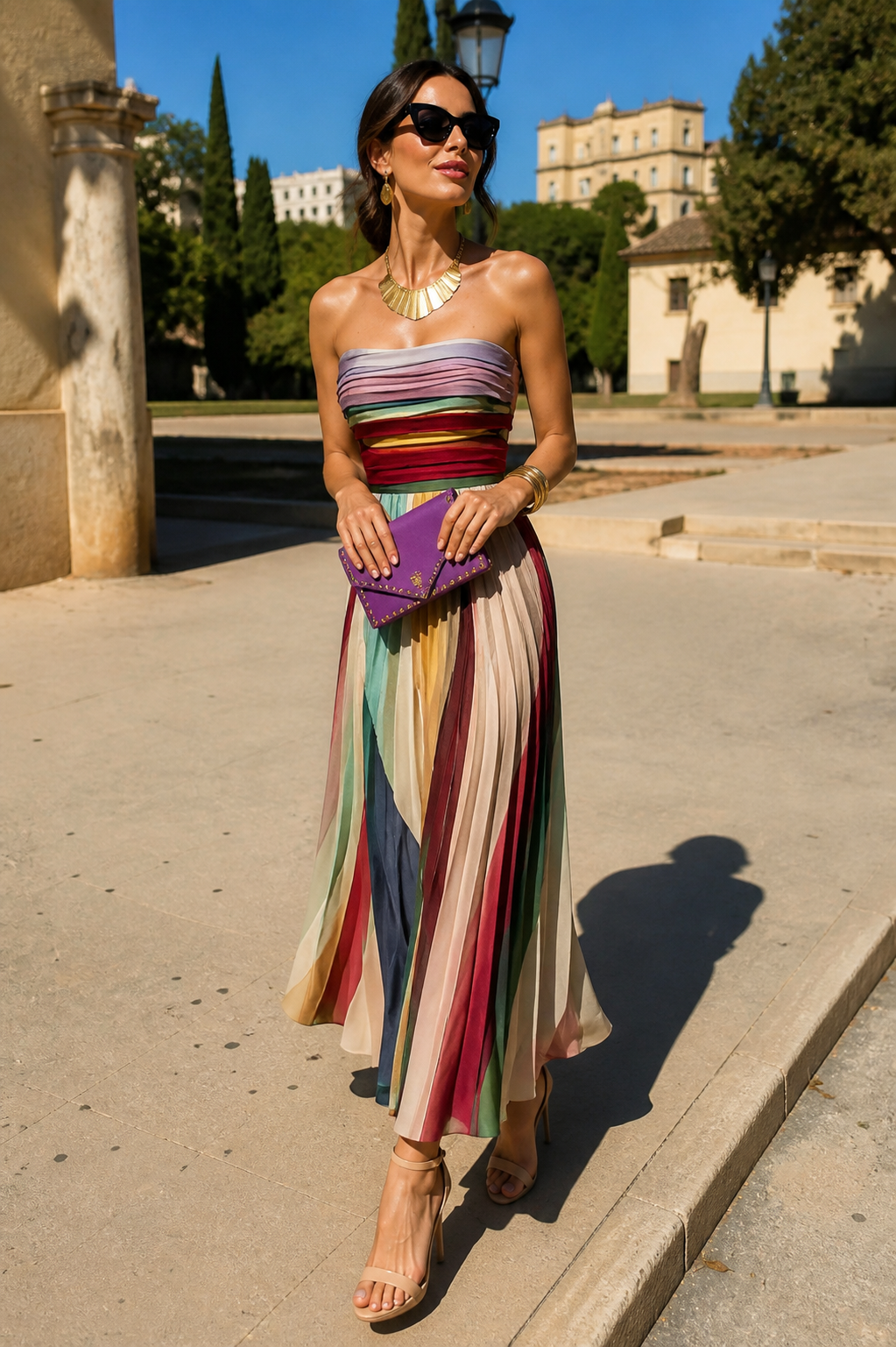 Amanda | Strapless Pleated Maxi Dress