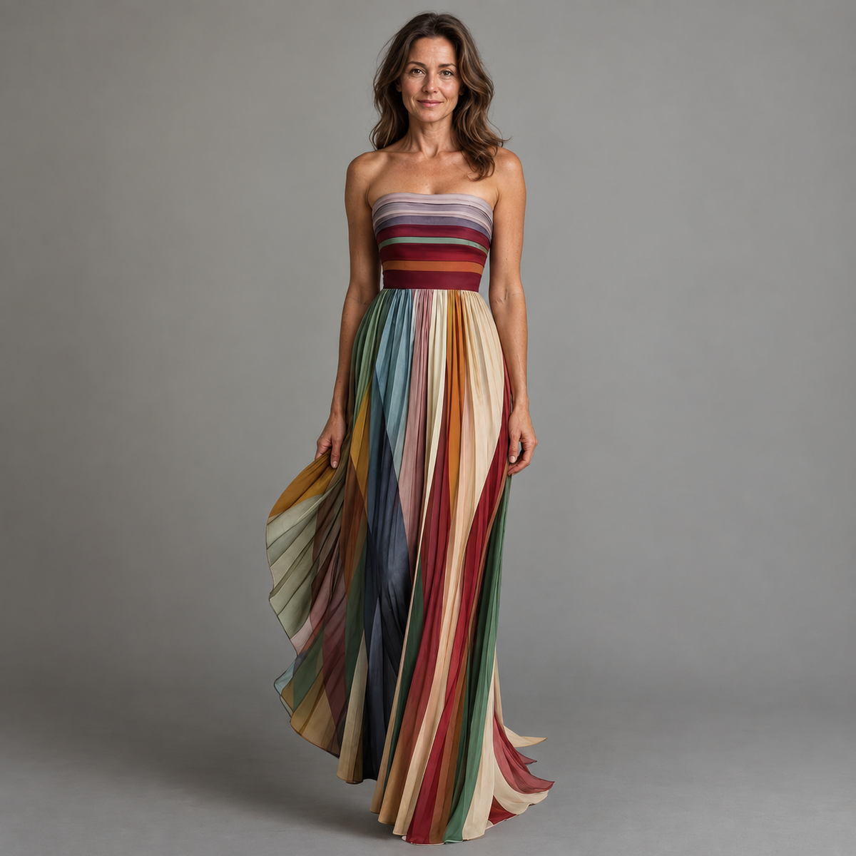 Amanda | Strapless Pleated Maxi Dress