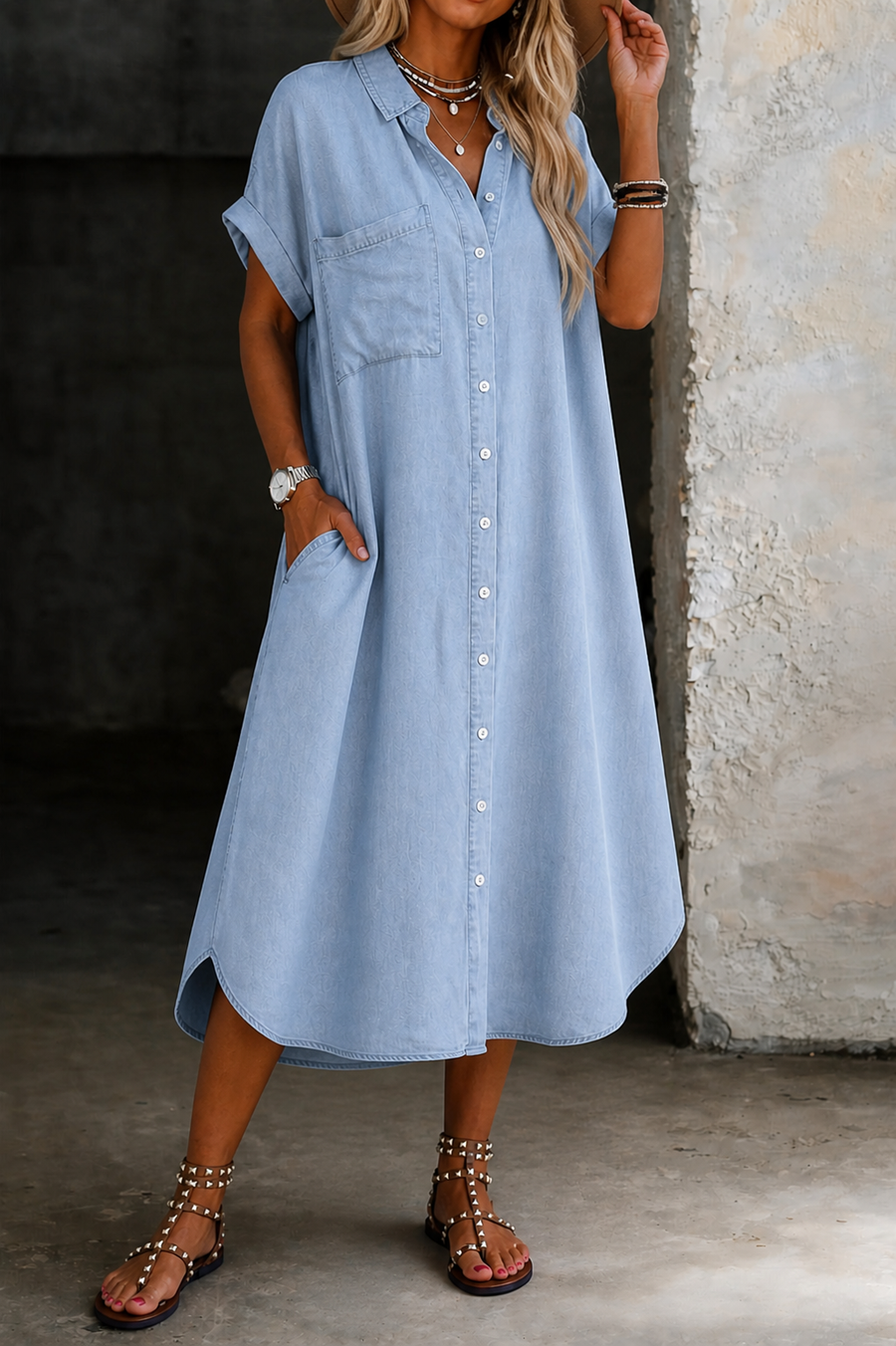 Helen | Lightweight Denim Style Shirt Dress