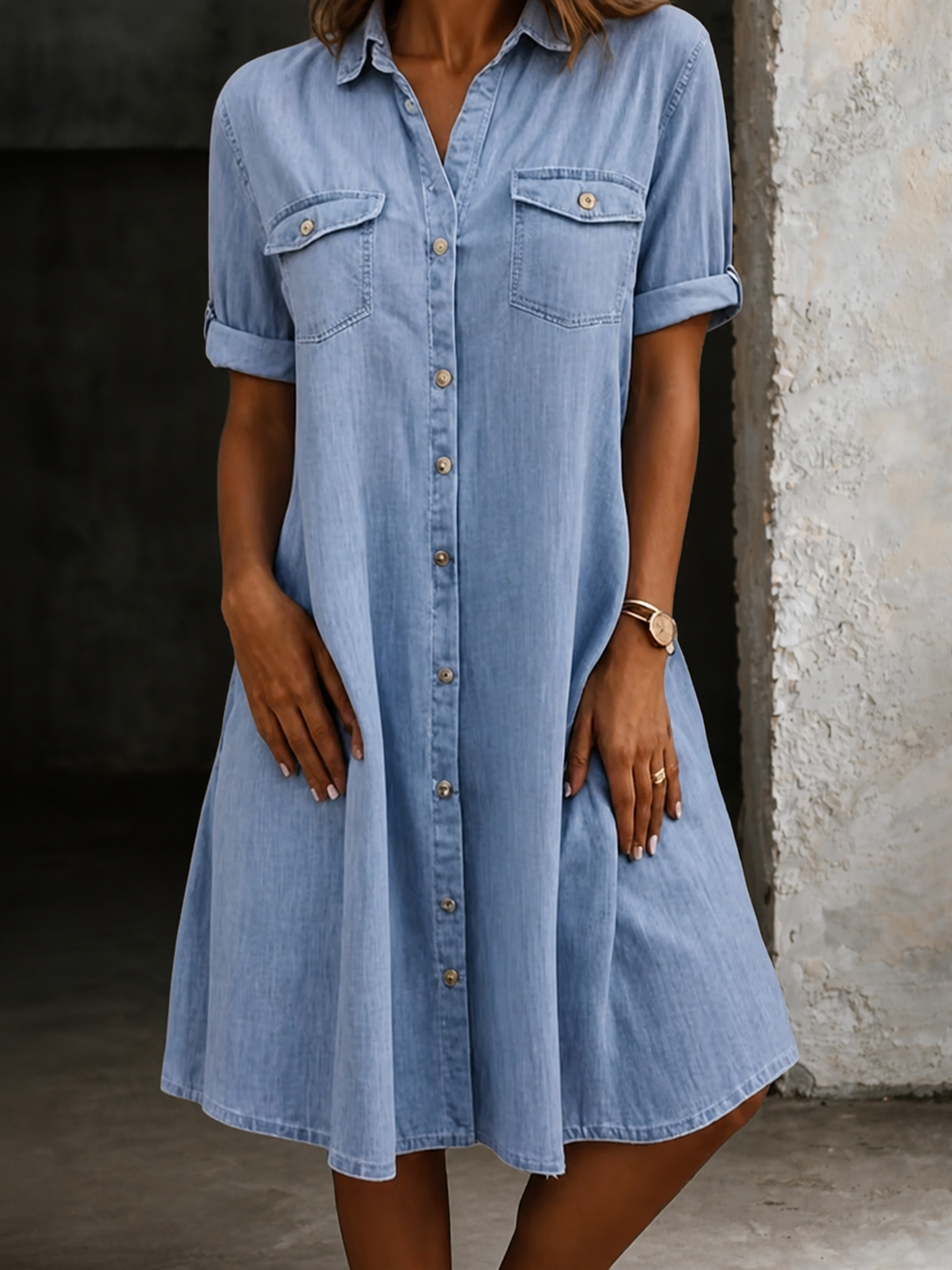 Myra | Casual Denim Style Midi Dress