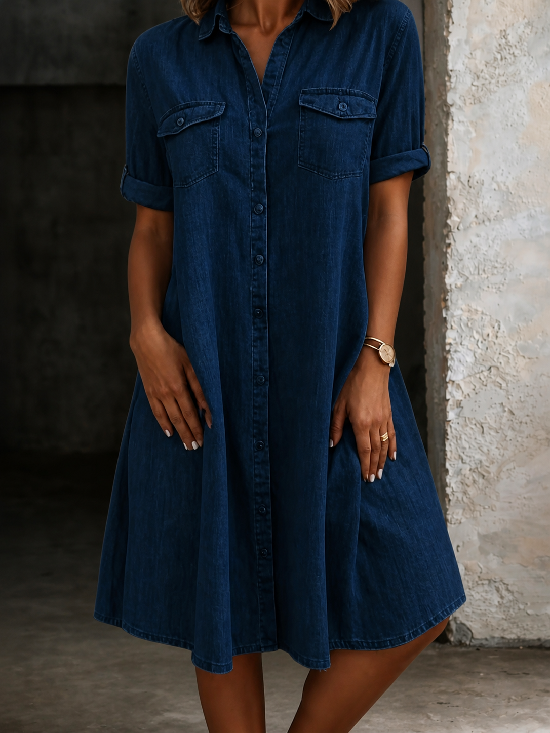 Myra | Casual Denim Style Midi Dress