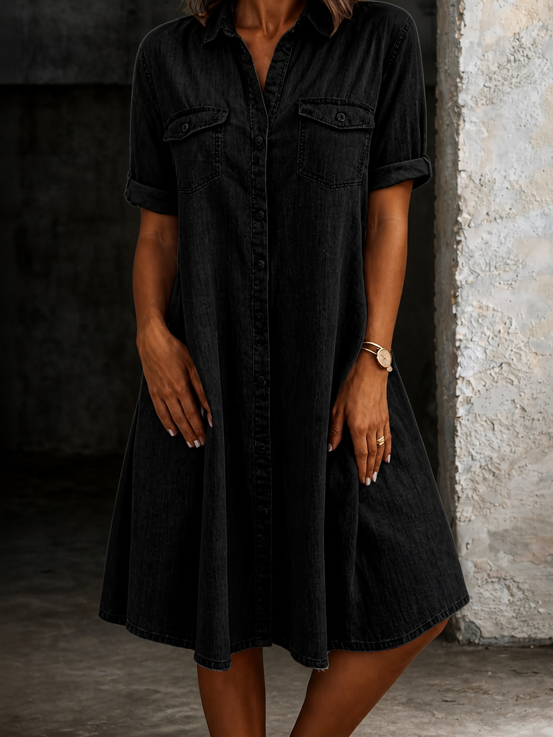 Myra | Casual Denim Style Midi Dress