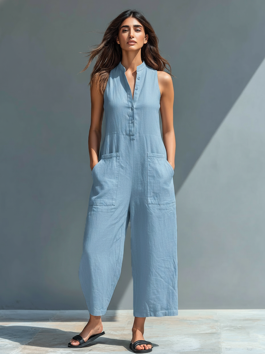 Barbara - Minimalistic Stand-collar Sleeveless Jumpsuit