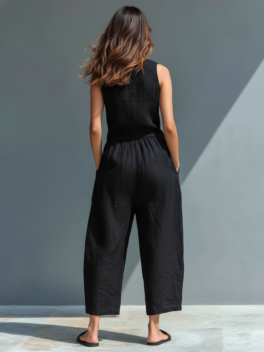 Barbara - Minimalistic Stand-collar Sleeveless Jumpsuit
