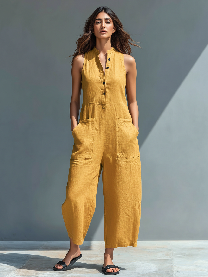 Barbara - Minimalistic Stand-collar Sleeveless Jumpsuit