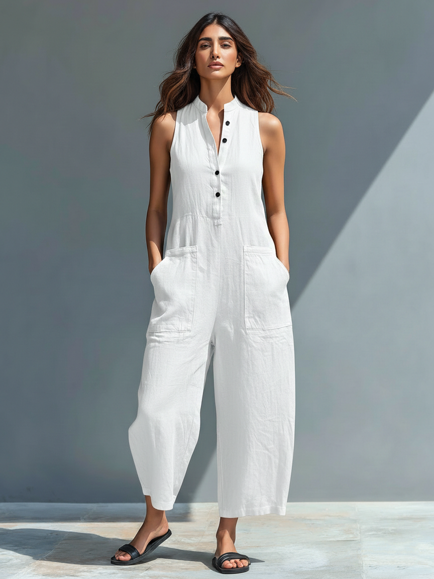 Barbara - Minimalistic Stand-collar Sleeveless Jumpsuit