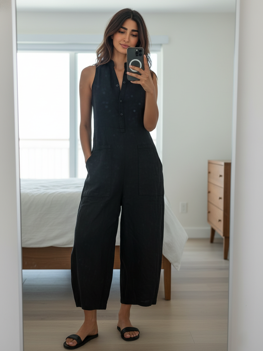 Barbara - Minimalistic Stand-collar Sleeveless Jumpsuit