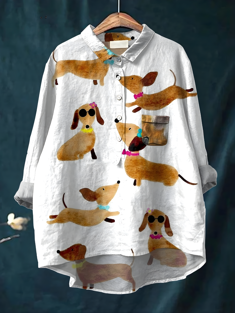 Ayah™ - Cute Dog Dachshund Art Print Casual Shirt