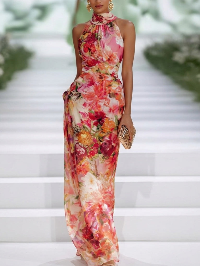Fae | Red Floral Sleeveless Maxi Dress