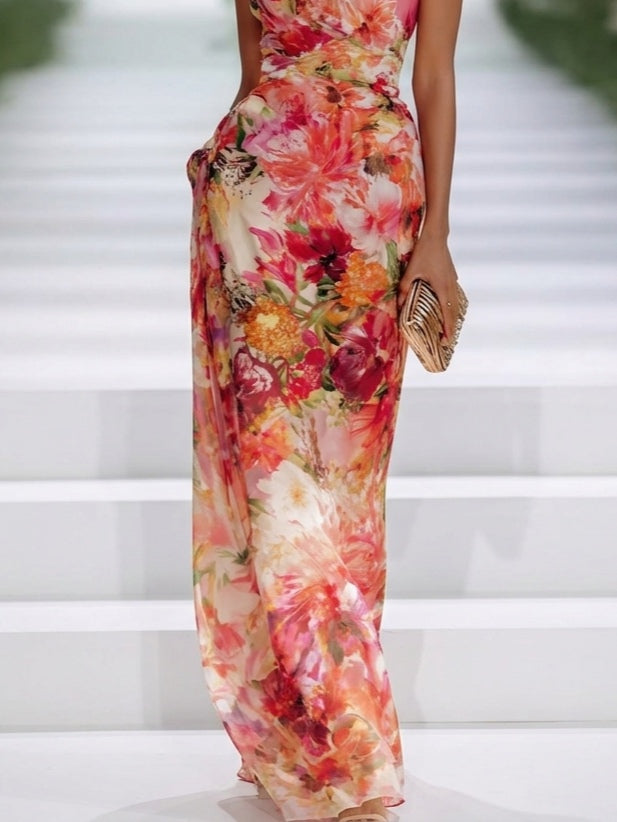 Fae | Red Floral Sleeveless Maxi Dress