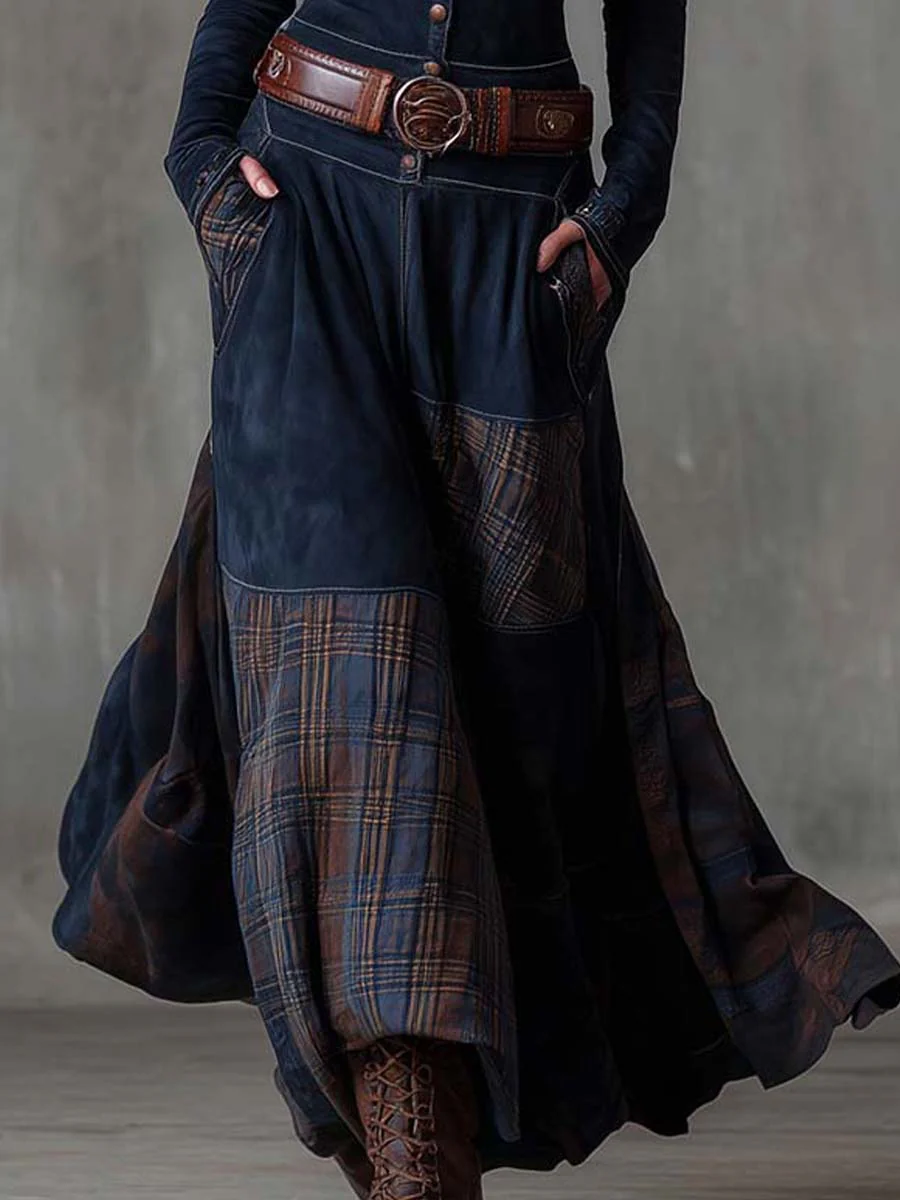Natasha™ Vintage Plaid Suede Maxi Dress