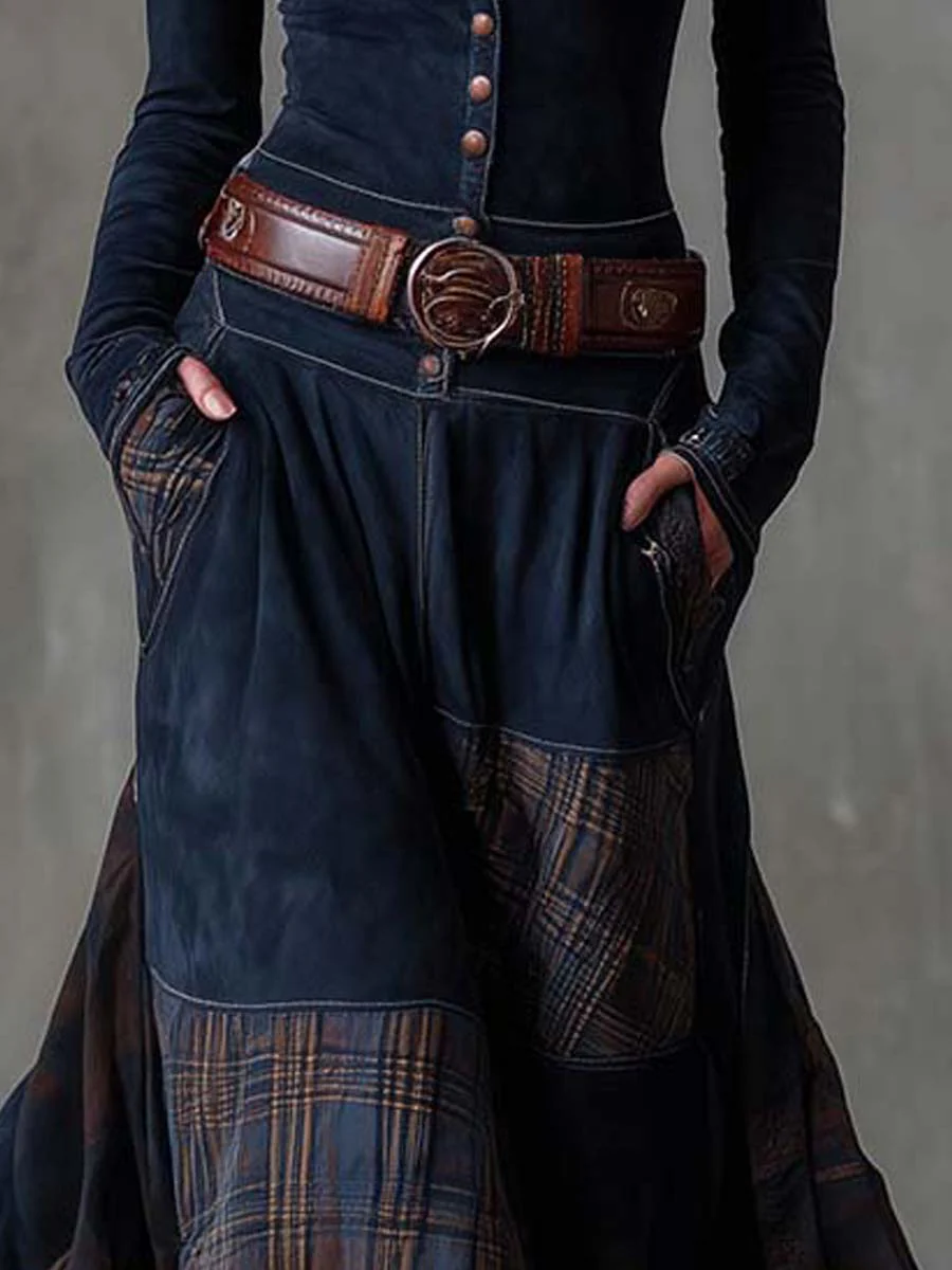 Natasha™ Vintage Plaid Suede Maxi Dress