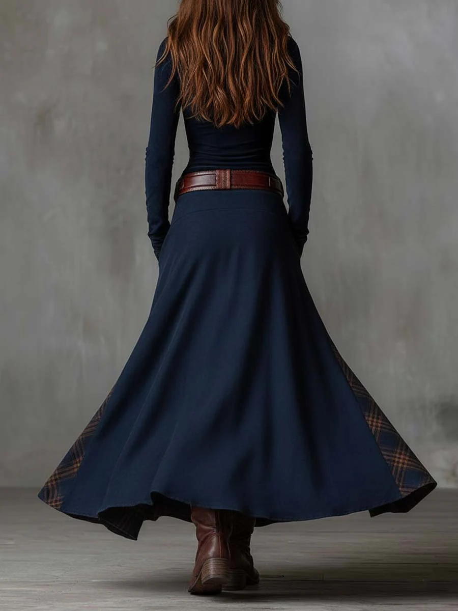 Natasha™ Vintage Plaid Suede Maxi Dress