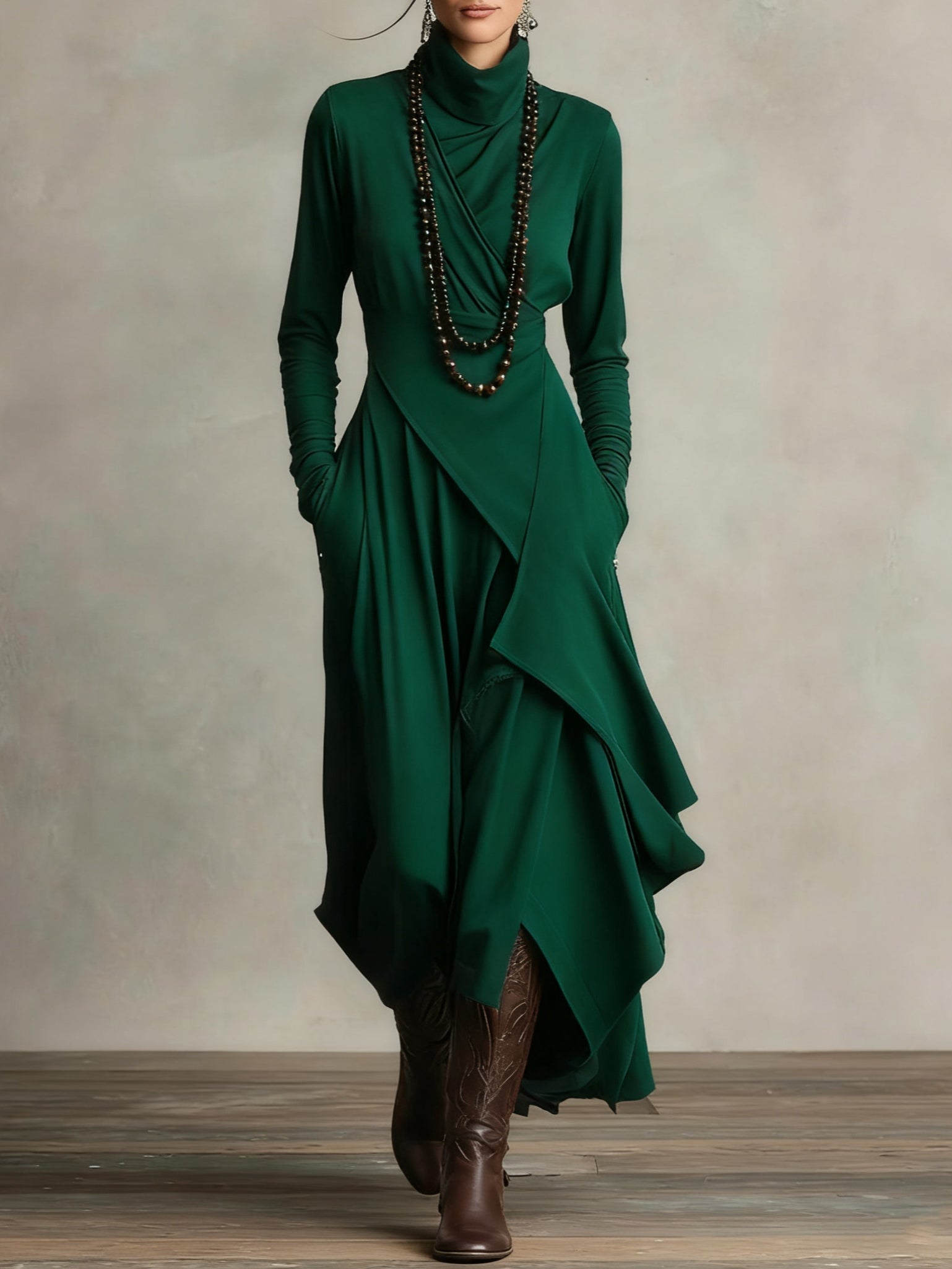 Arielle Vintage Asymmetrical Turtleneck Dress