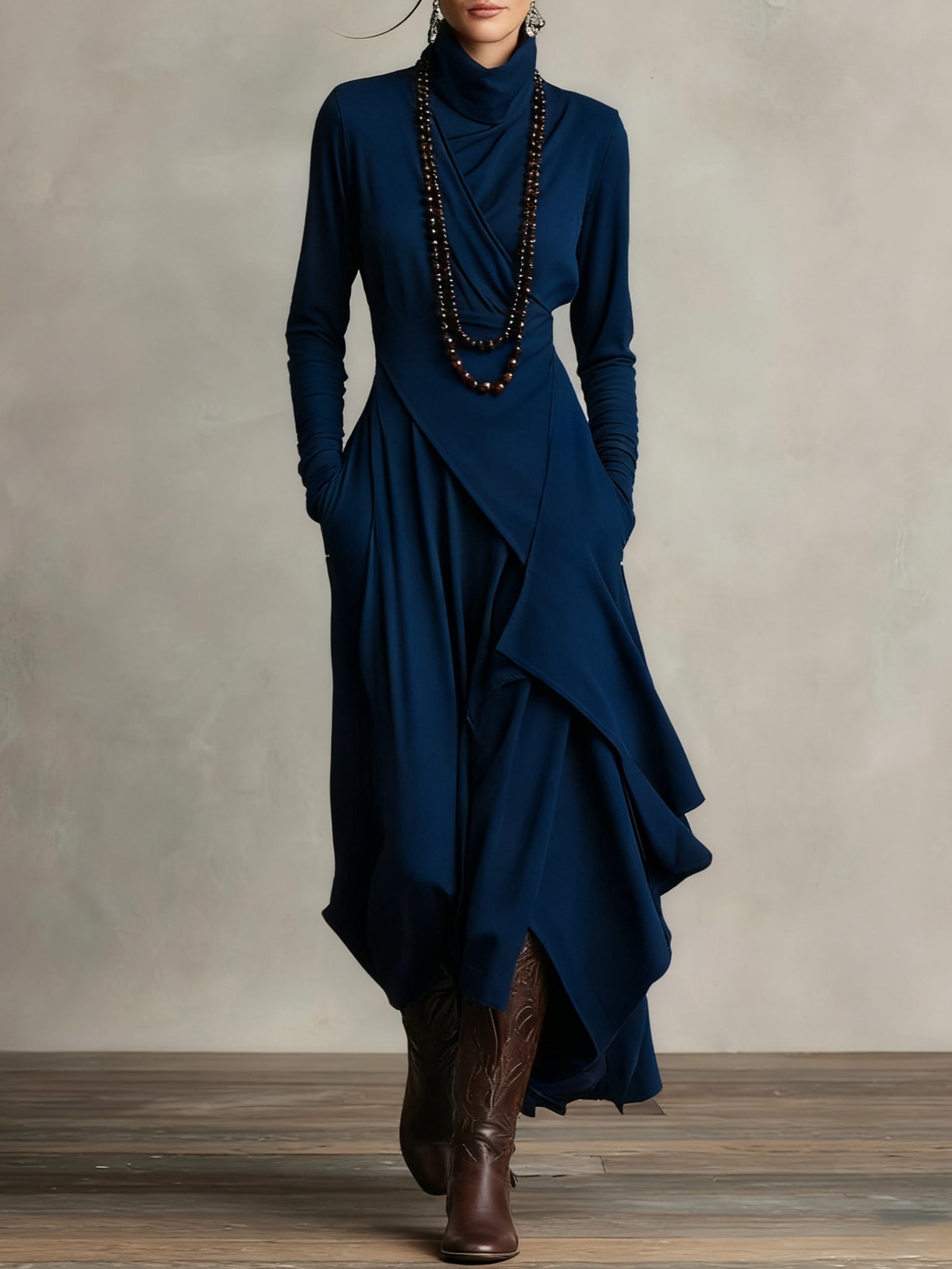 Arielle™ Vintage Asymmetrical Turtleneck Dress