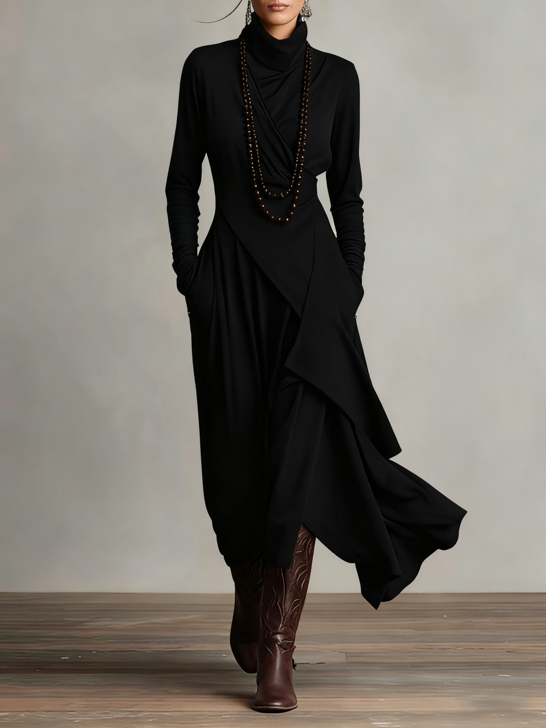 Arielle Vintage Asymmetrical Turtleneck Dress