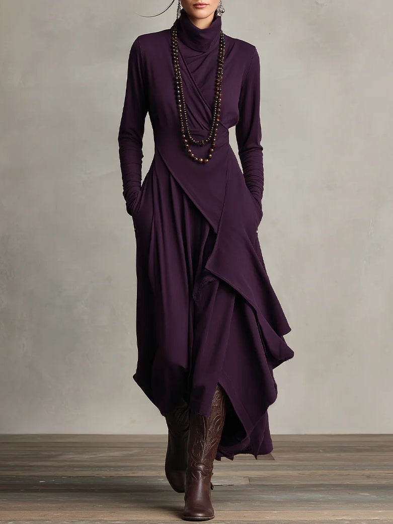 Arielle Vintage Asymmetrical Turtleneck Dress