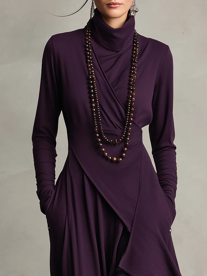 Arielle™ Vintage Asymmetrical Turtleneck Dress