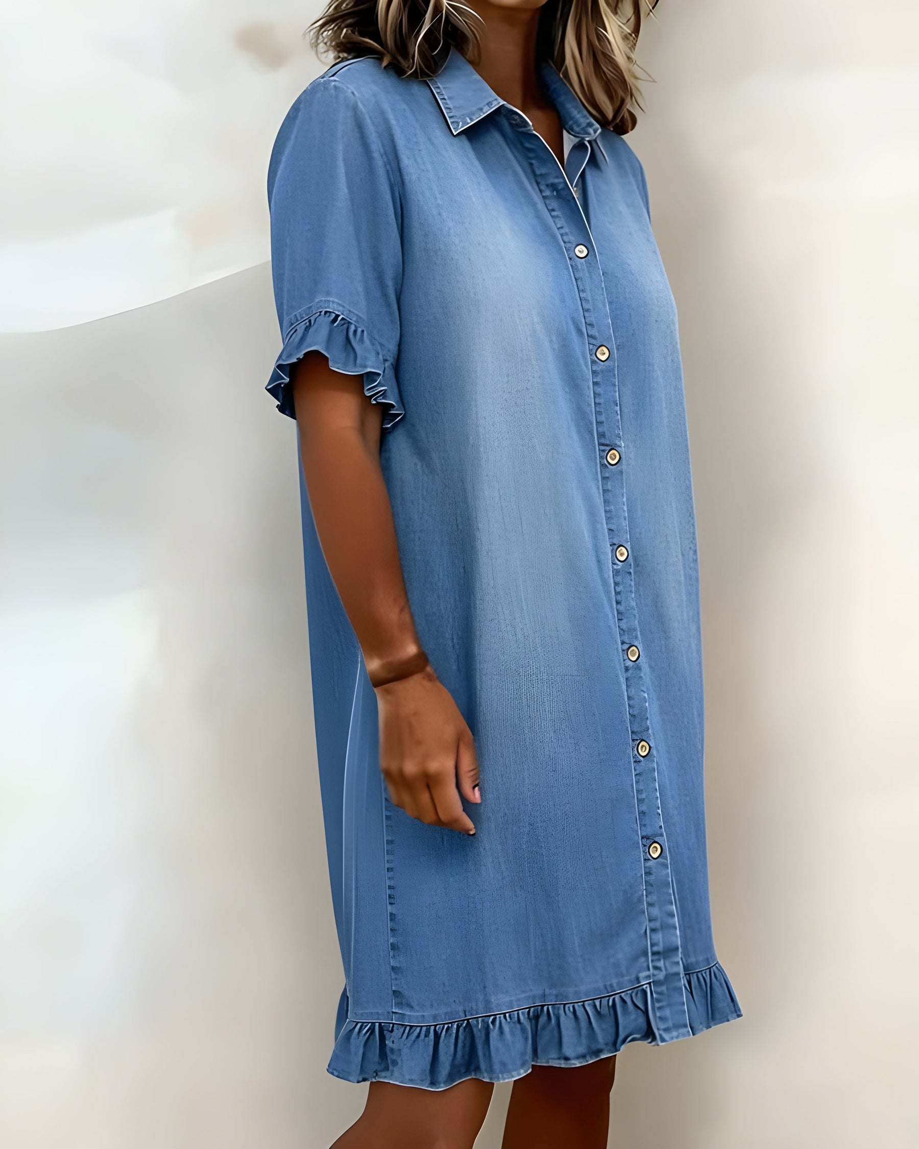 Katie | Effortlessly Flattering Ruched Denim Dress