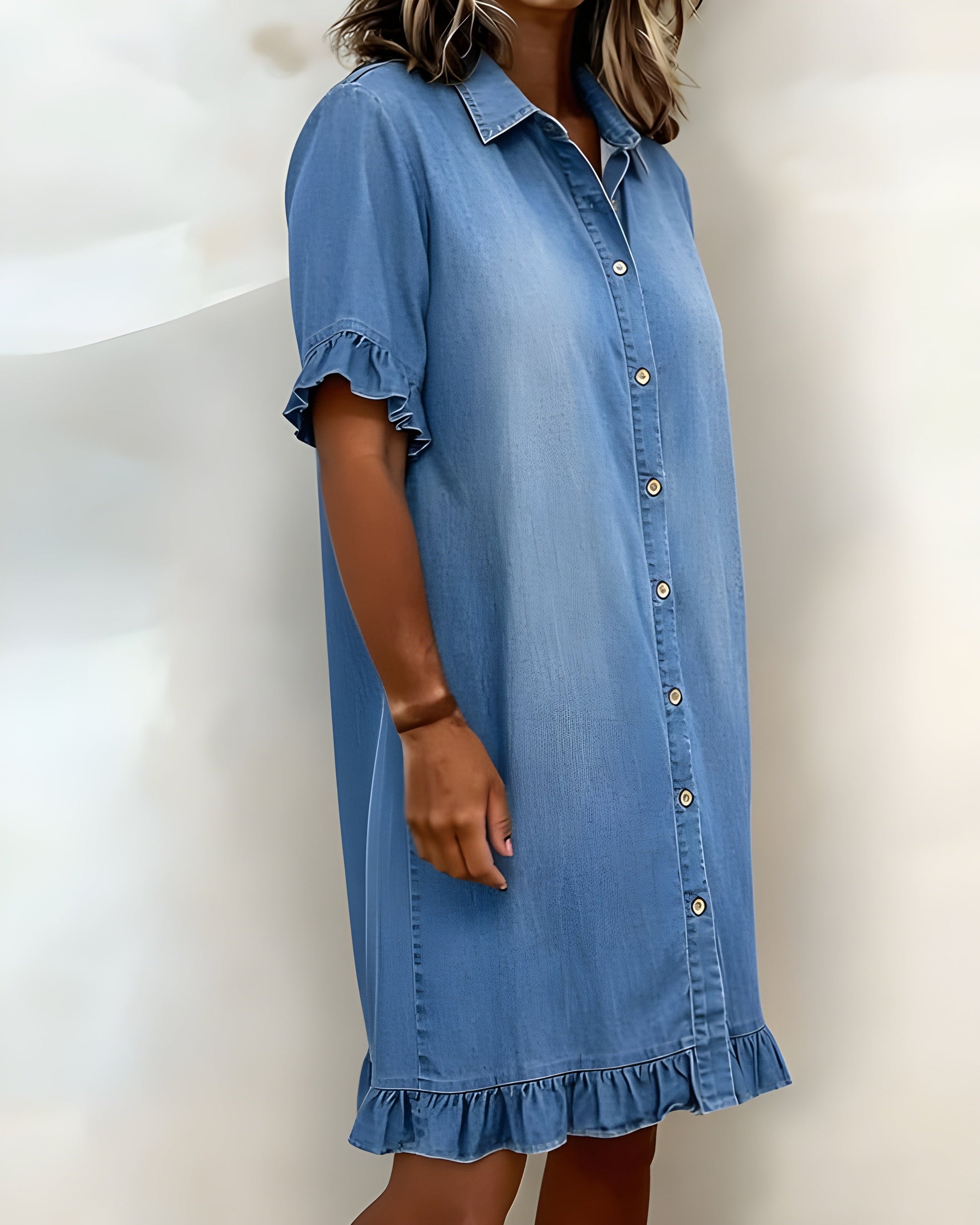 Katie | Effortlessly Flattering Ruched Denim Dress