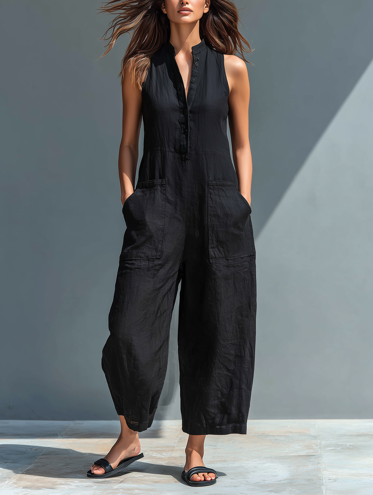 Barbara - Minimalistic Stand-collar Sleeveless Jumpsuit