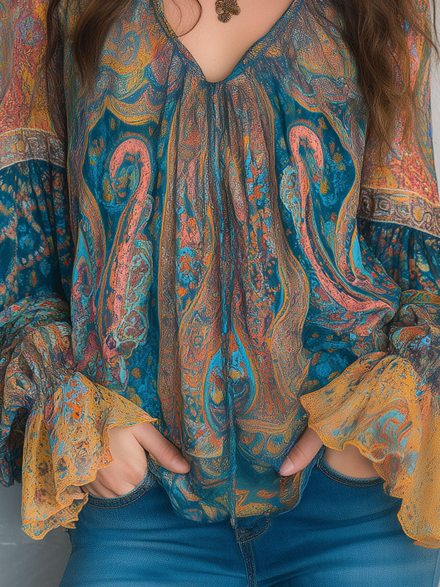 Selah™ Boho Paisley Chiffon Blouse