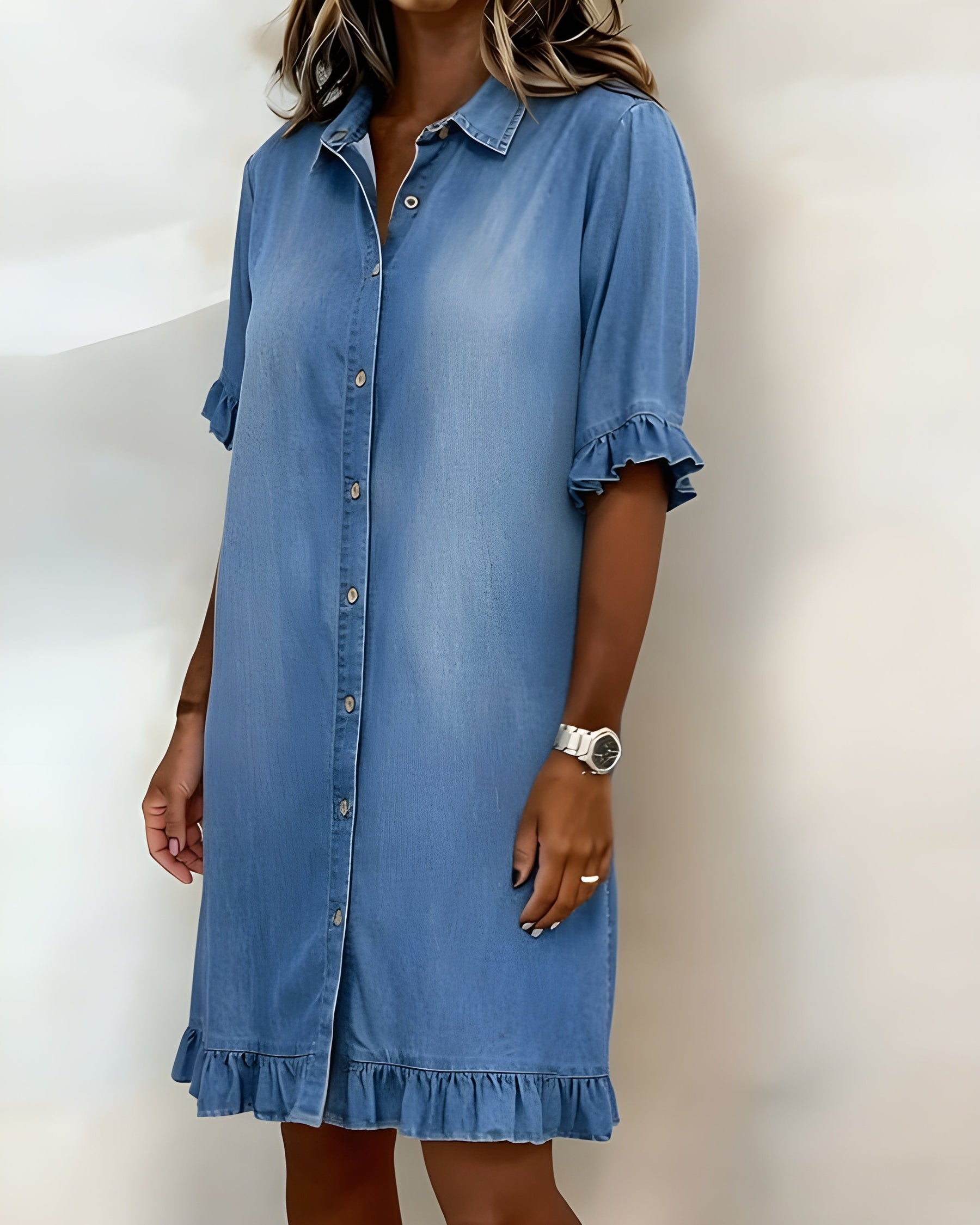 Katie | Effortlessly Flattering Ruched Denim Dress
