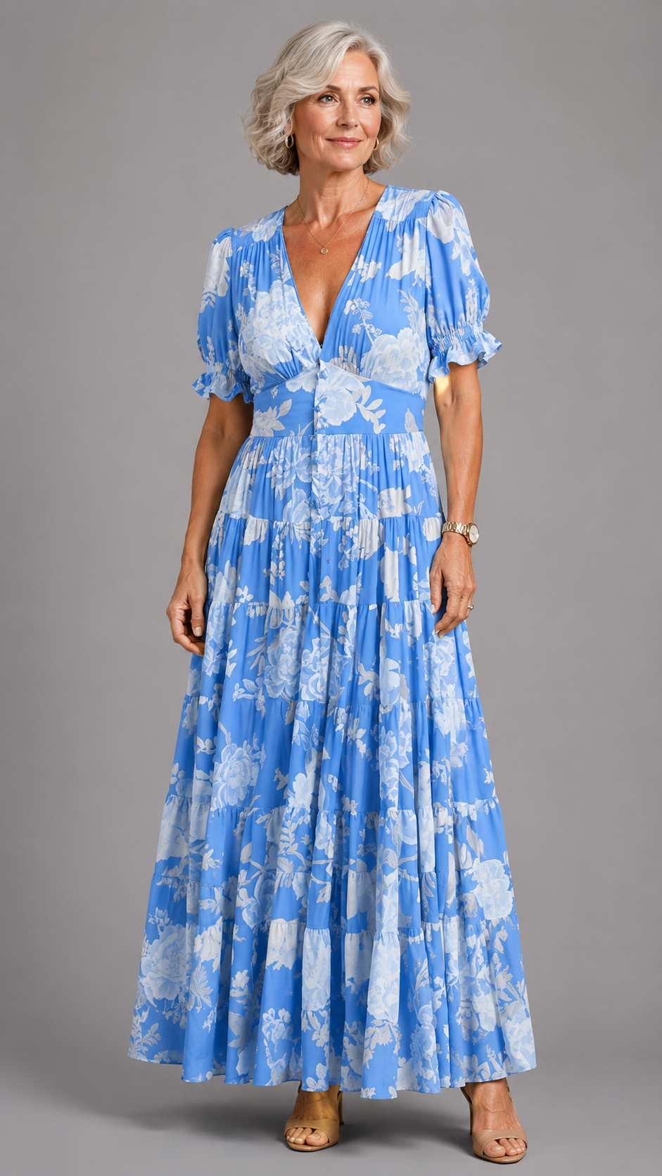 Alessia™ Elegant Floral V-Neck Dress