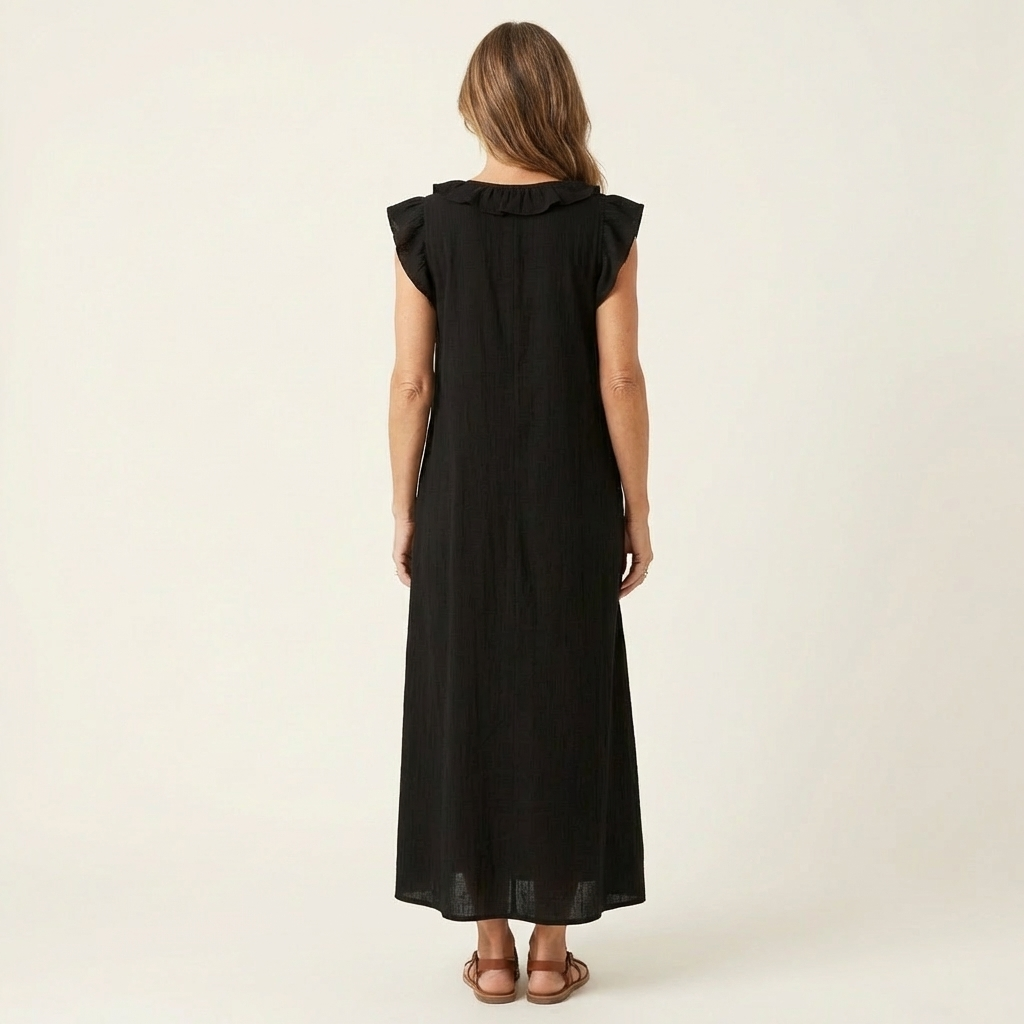 Amina™ Ruffle V-Neck Linen Maxi Dress