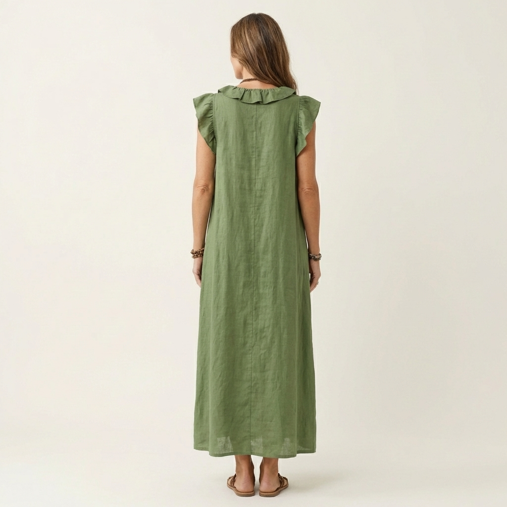 Amina™ Ruffle V-Neck Linen Maxi Dress