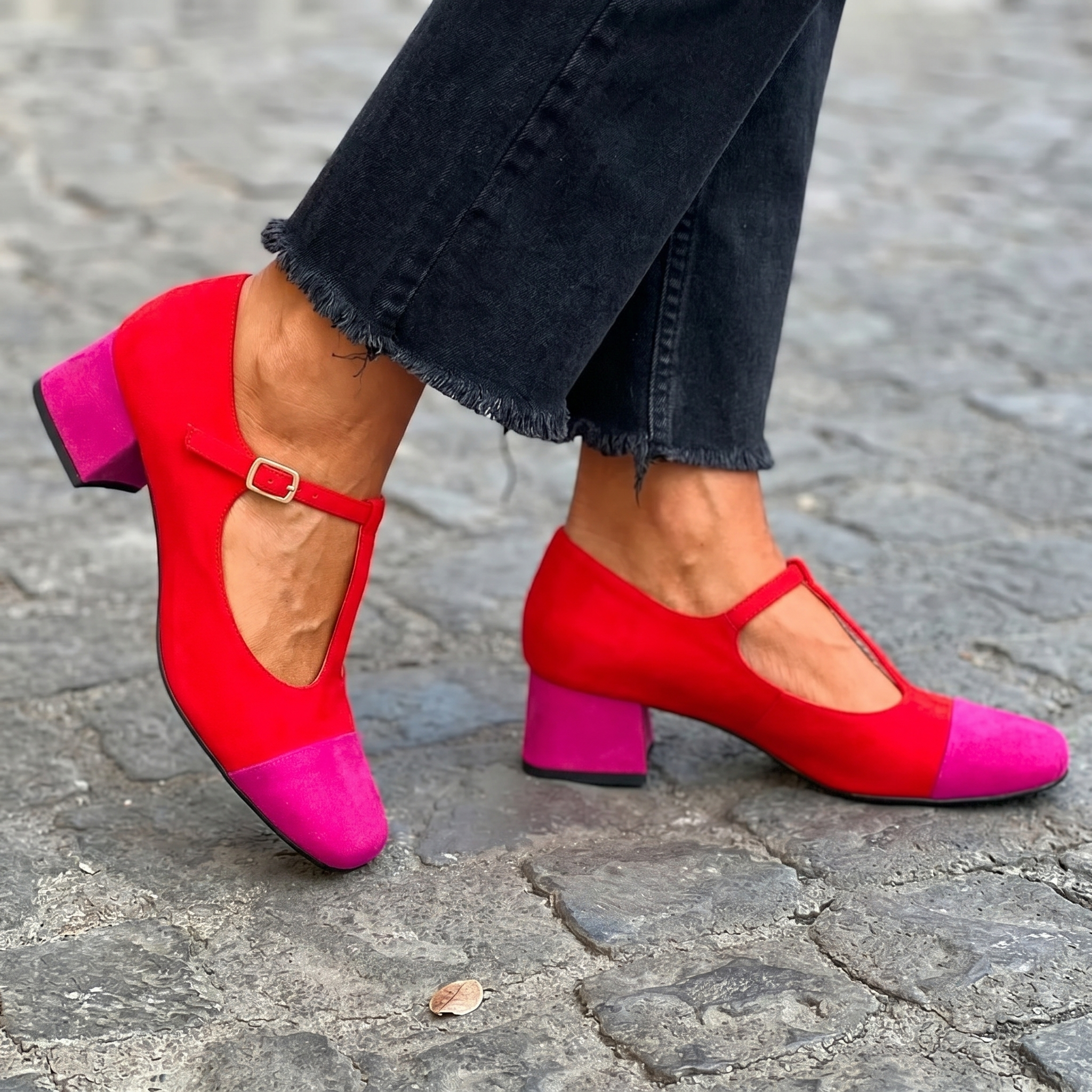 Hattie™ Two-Tone T-Strap Heel Loafer