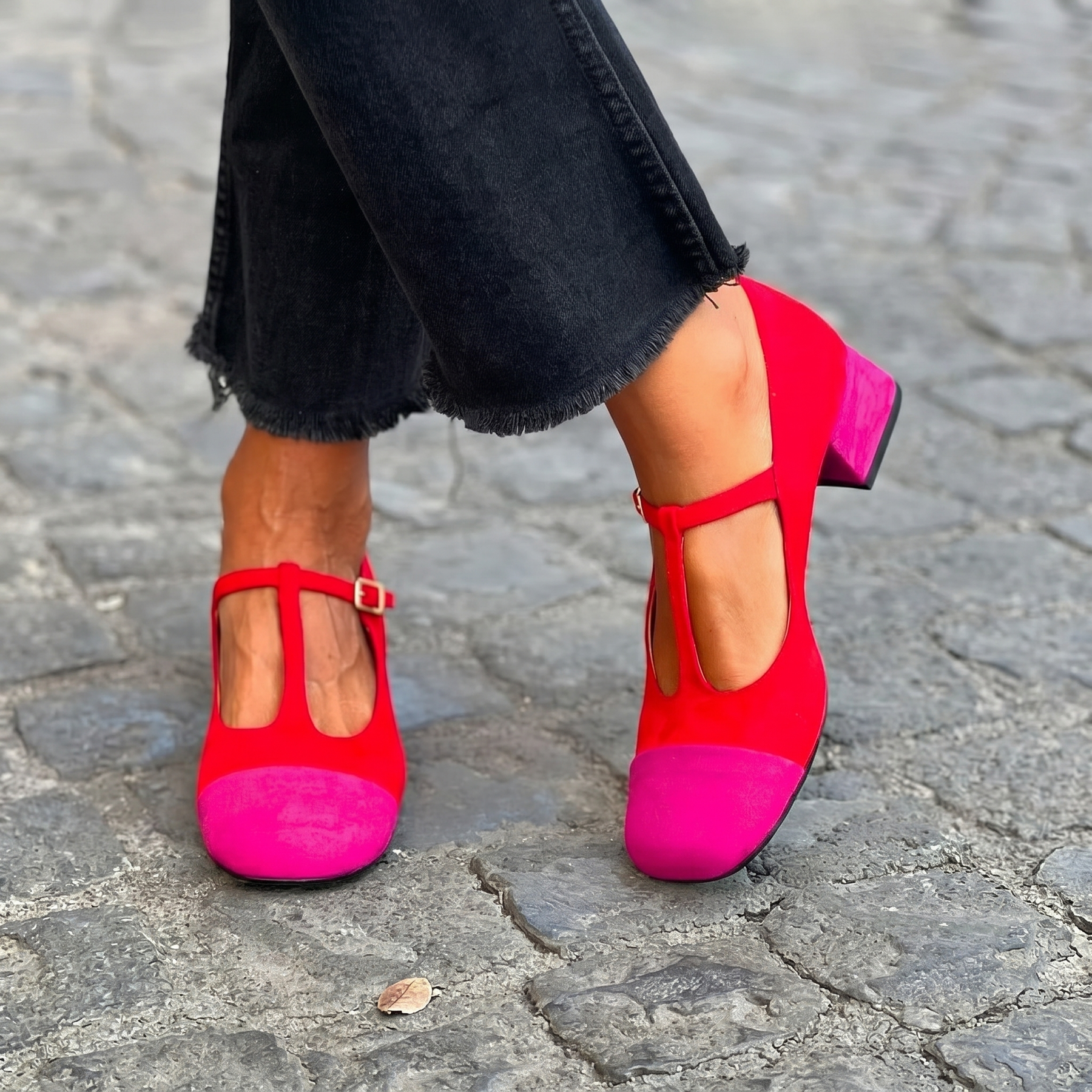 Hattie™ Two-Tone T-Strap Heel Loafer