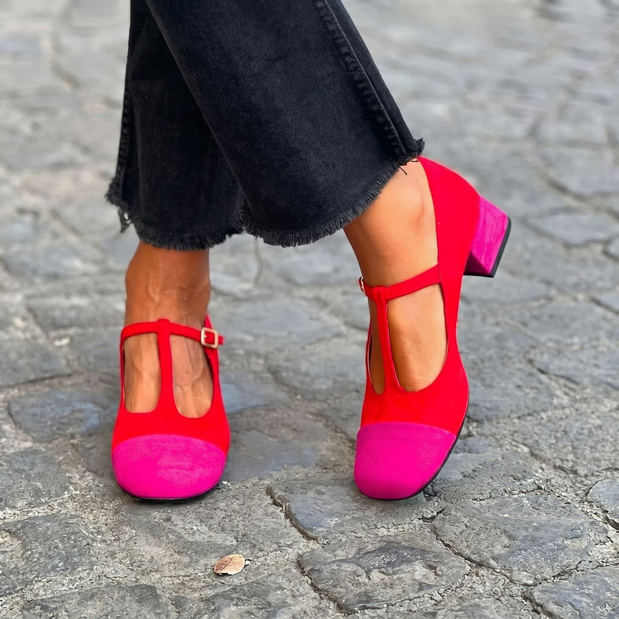 Hattie™ Two-Tone T-Strap Heel Loafer