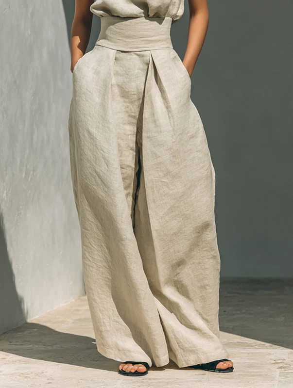 Lynette | High-Neck Cotton Top & Wide-Leg Trouser Set