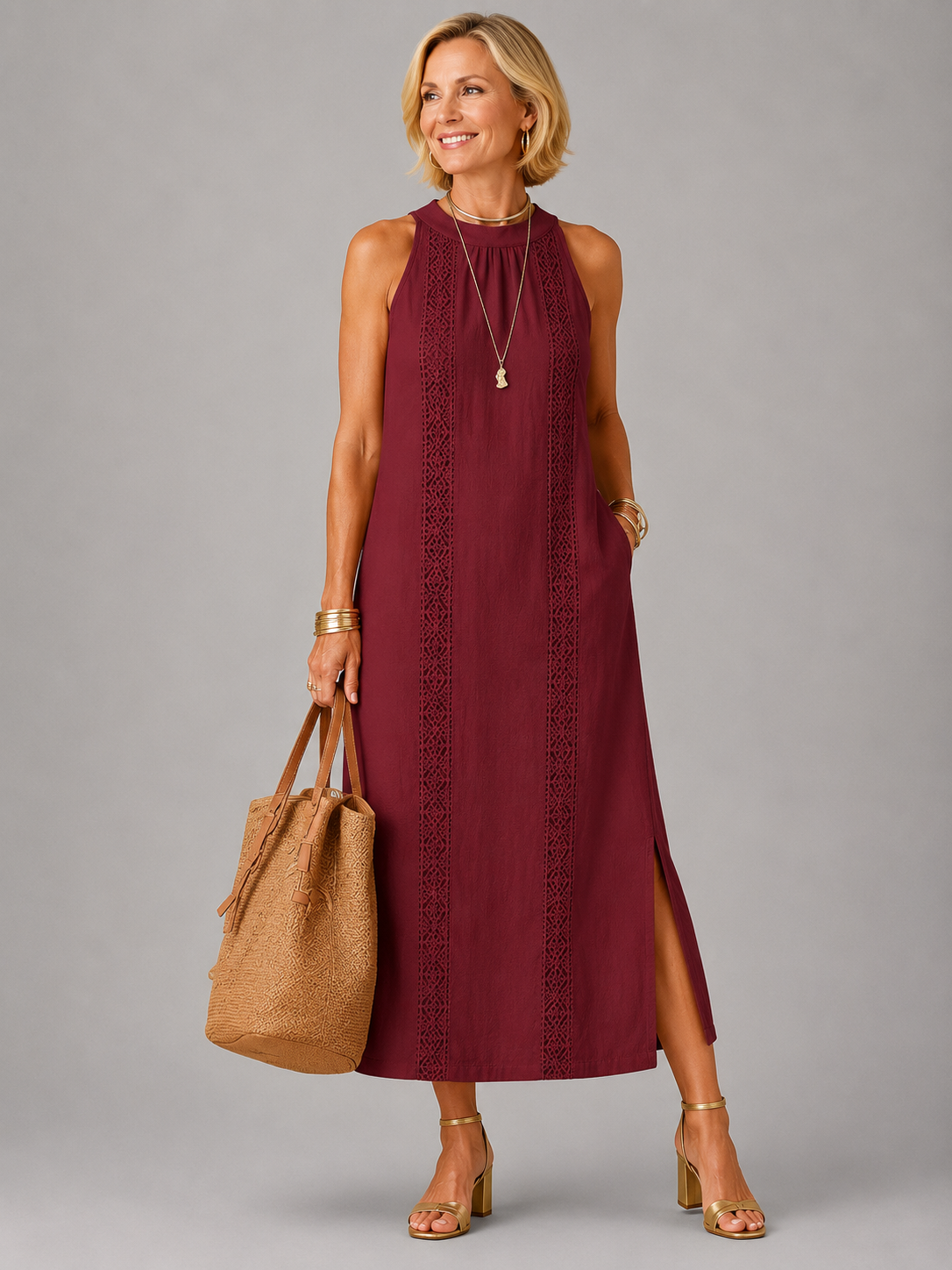 Emberly™ Relaxed Embroidered Midi Dress