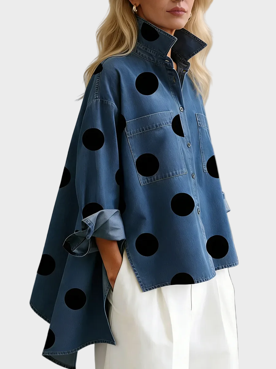 Pollie™ Artistic Polka Dot Denim Top