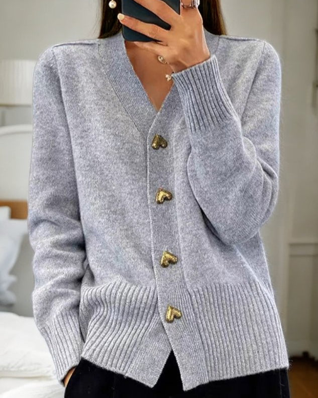 Liorah™ Elegant Heart Button Cardigan